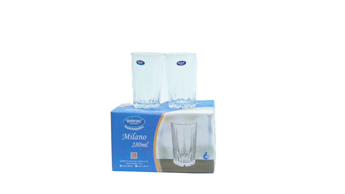 GLASS WATER PACK OF 6 PCS MI GLASS 280 ML WATER CAPACITY