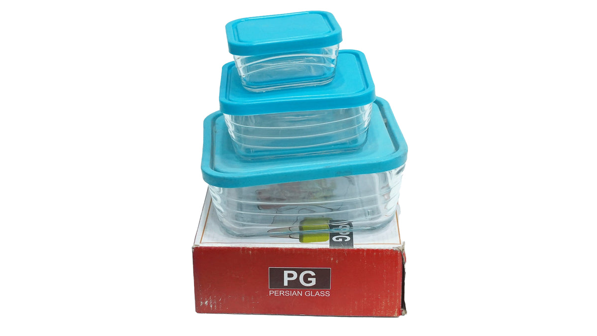 Rectangle shape Glass Bowls Set with Lids Food Container 3 Pcs