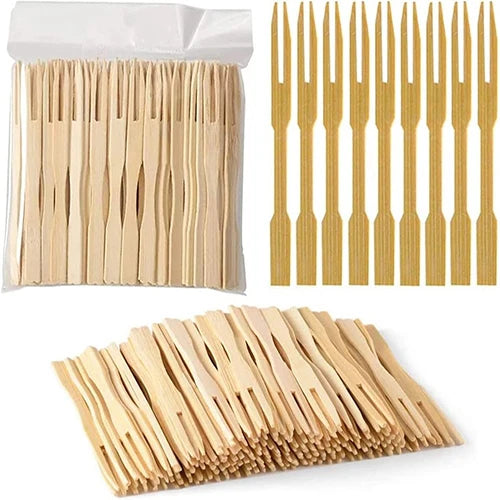 50 Piece's Bamboo Mini Tasting Forks| Wooden Fruit Forks| Appetizer Toothpicks