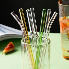 Set of 4 - Reusable Glass Straws With Cleaning Brush, Glass Drinking Straws