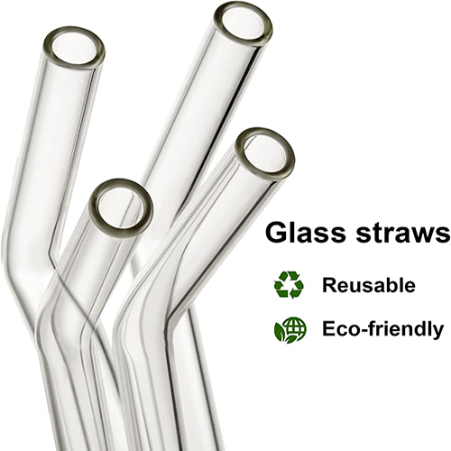 Set of 4 - Reusable Glass Straws With Cleaning Brush, Glass Drinking Straws