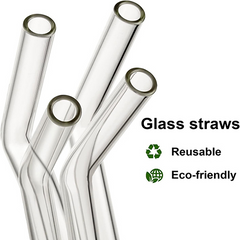 Set of 4 - Reusable Glass Straws With Cleaning Brush, Glass Drinking Straws