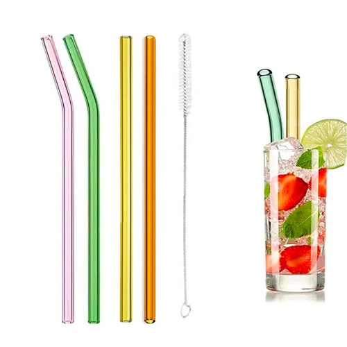 Set of 4 - Reusable Glass Straws With Cleaning Brush, Glass Drinking Straws