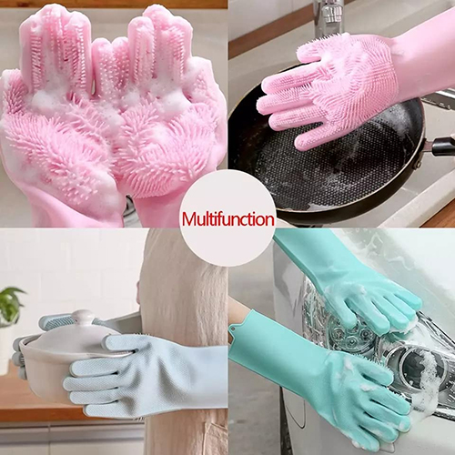 2in1 - Magic Silicone Dishwashing Gloves Wash Scrubber , Kitchen Tools for Dish