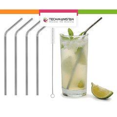 Stainless Steel Reusable Drinking Straws With Cleaning Brush