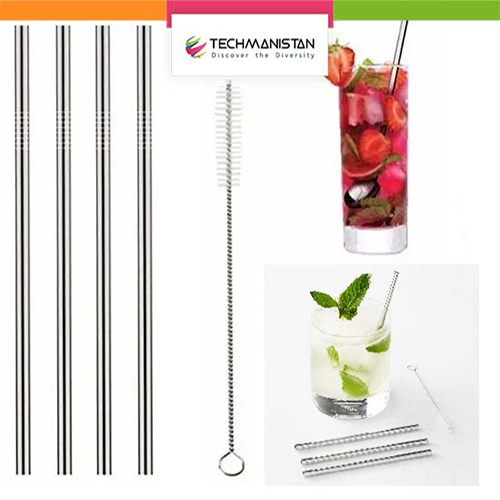 Stainless Steel Reusable Drinking Straws With Cleaning Brush