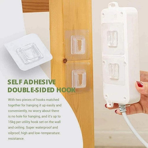 2 Pair - Self Adhesive Double Layer Wall Hooks, No Drill No Nail Double Sided Ad