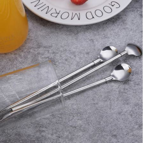 Pack of 6 - Stainless Steel Drinking Spon Straw Reusable Metal Straws Cocktail