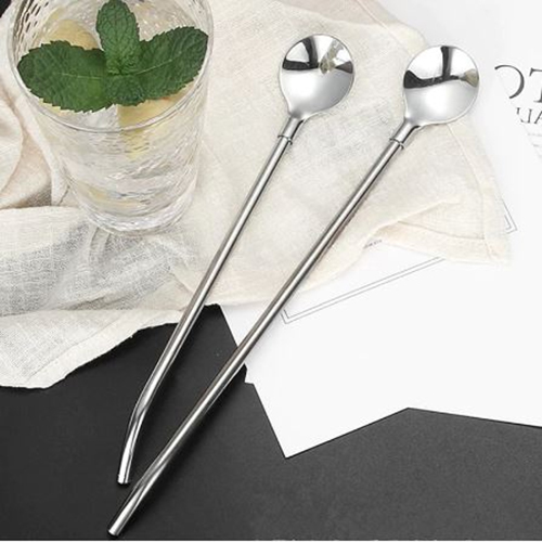 Pack of 6 - Stainless Steel Drinking Spon Straw Reusable Metal Straws Cocktail