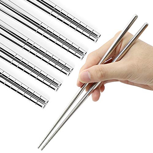 Set of 10 Reusable Stainless Steel Chopsticks, Reusable Lightweight Chopsticks