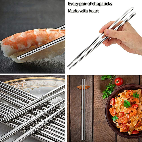 Set of 10 Reusable Stainless Steel Chopsticks, Reusable Lightweight Chopsticks