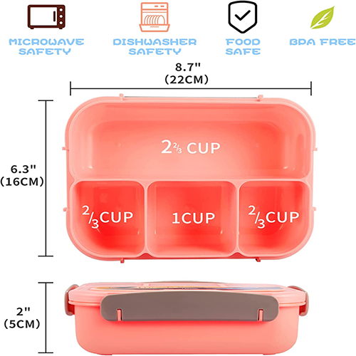 4 Compartments Bento Box With Fork, Kids Lunch Box with Accessories, Lunch Box