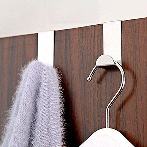 Pack Of 2 - Stainless Steel Over the Door Hanger Cabinet Hooks