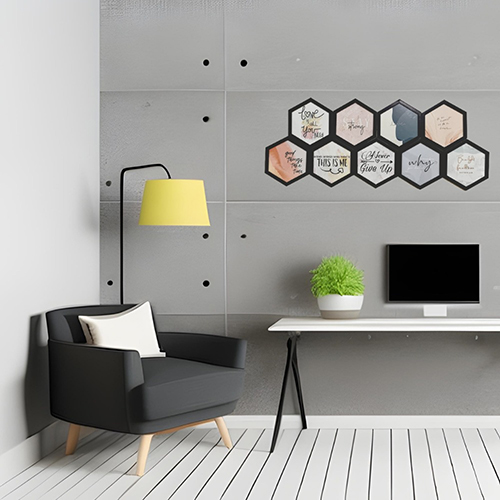 Set of 9 - Hexagon Photo Frames Collage Wall Hanging Decor Set