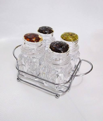 Crystal Salt and Pepper Set 4 piece acrylic with metal stand Fancy