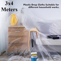 4m x 3m Plastic Drop Cloth Feet Anti Dust Painting Tarp Waterproof Plastic Sheet