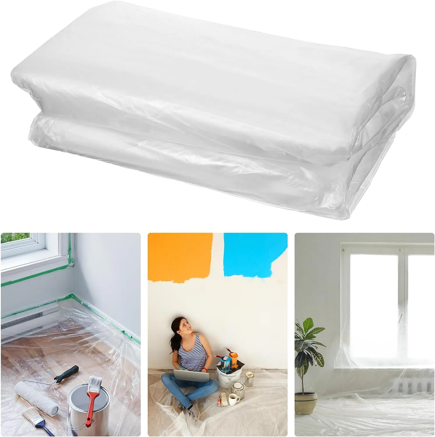 4m x 3m Plastic Drop Cloth Feet Anti Dust Painting Tarp Waterproof Plastic Sheet