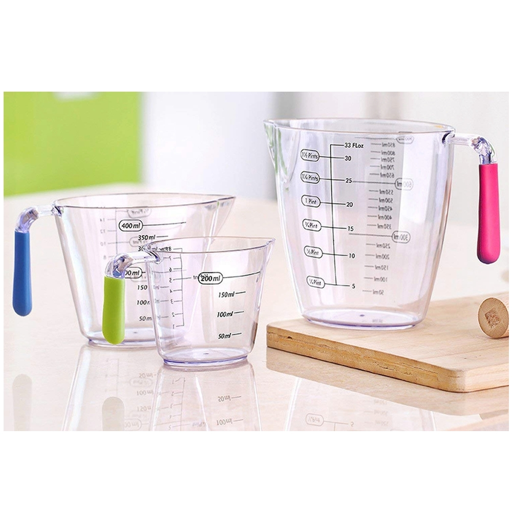 Set of 3 - Acrylic Clear Measuring Jug With Measurements & Handle, 900 ML /400 M