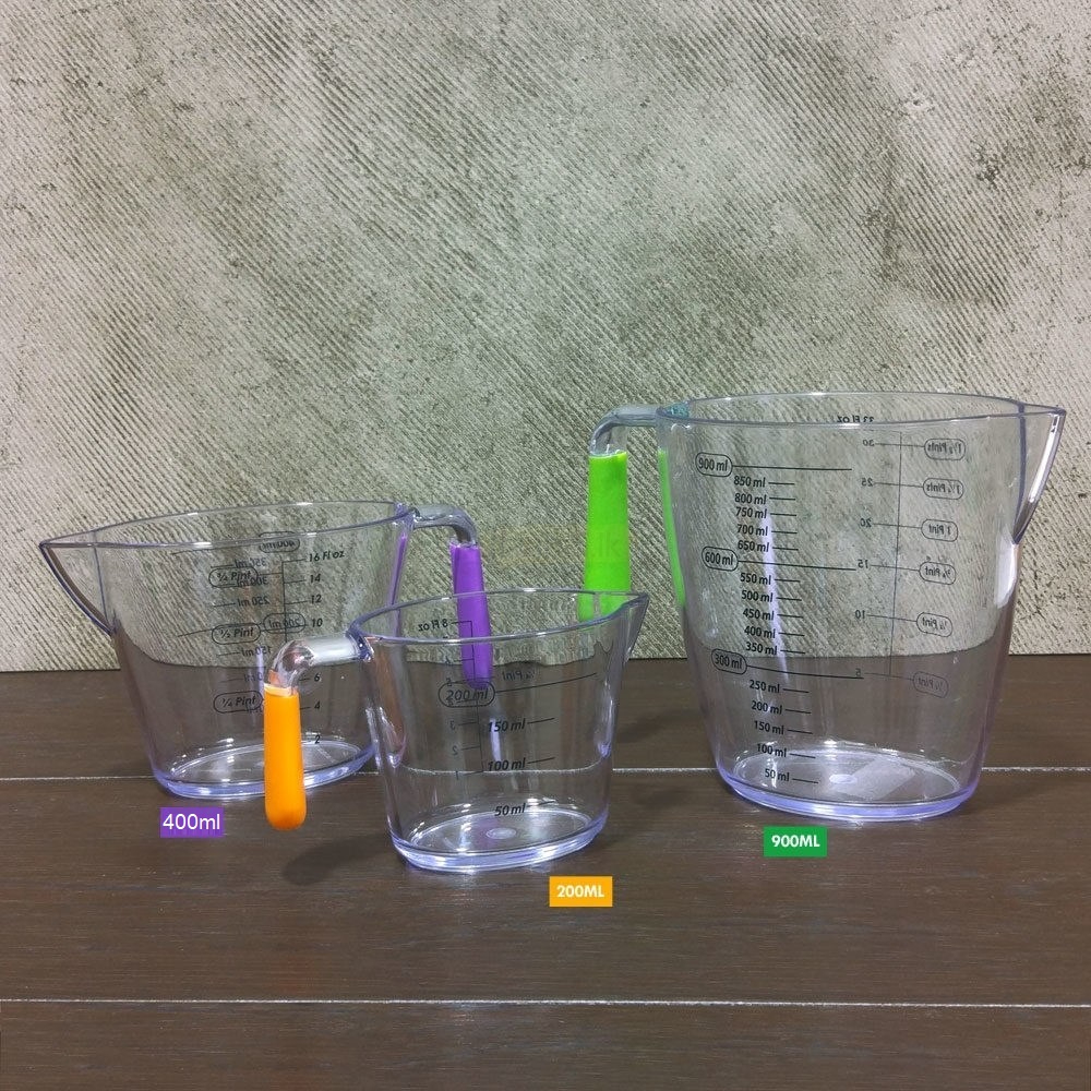 Set of 3 - Acrylic Clear Measuring Jug With Measurements & Handle, 900 ML /400 M