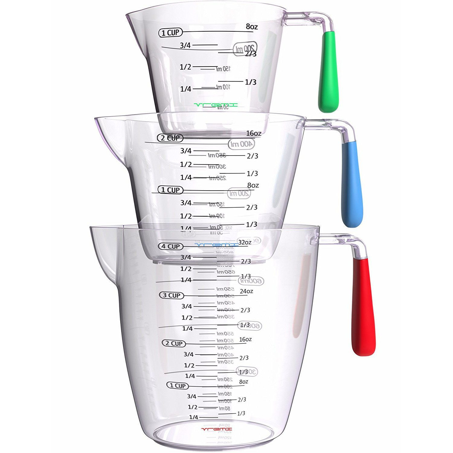 Set of 3 - Acrylic Clear Measuring Jug With Measurements & Handle, 900 ML /400 M