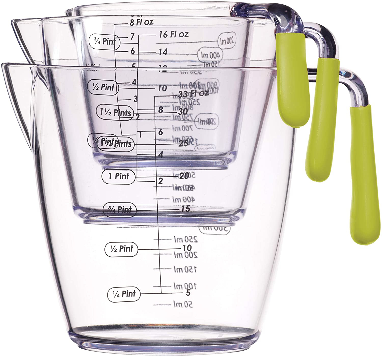 Set of 3 - Acrylic Clear Measuring Jug With Measurements & Handle, 900 ML /400 M