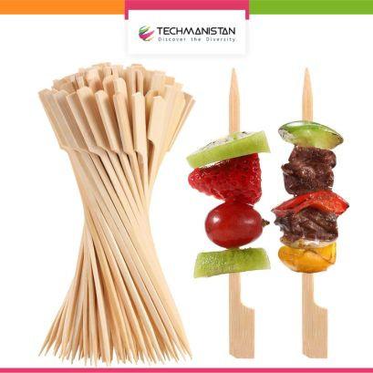 Set of 50 - Bamboo Flat BBQ Skewers, Flat Style Bamboo Wooden Meat and Fruit Ske