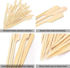 Set of 50 - Bamboo Flat BBQ Skewers, Flat Style Bamboo Wooden Meat and Fruit Ske