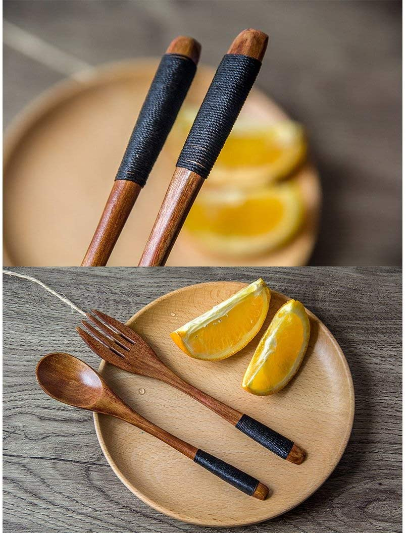 3Pcs/Set Portable Wooden Cutlery Sets Chopsticks Spoon Fork Travel Suit With Clo