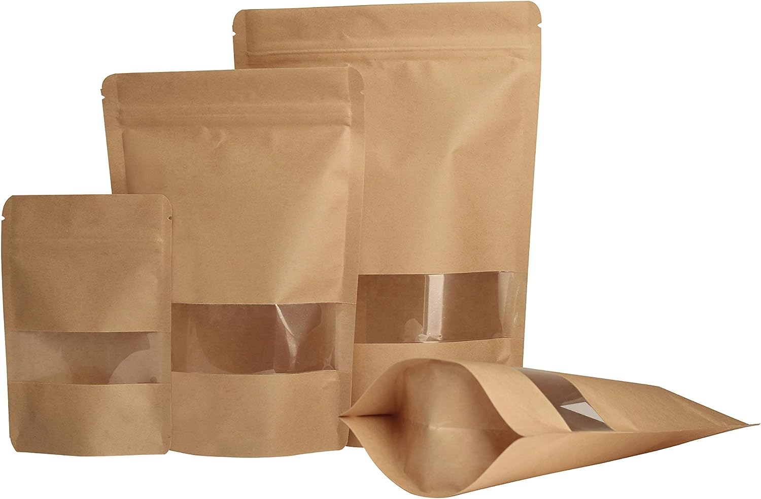 Pack of 25 - Kraft Paper Bag Standup Pouch Self Sealing Zipper Bag