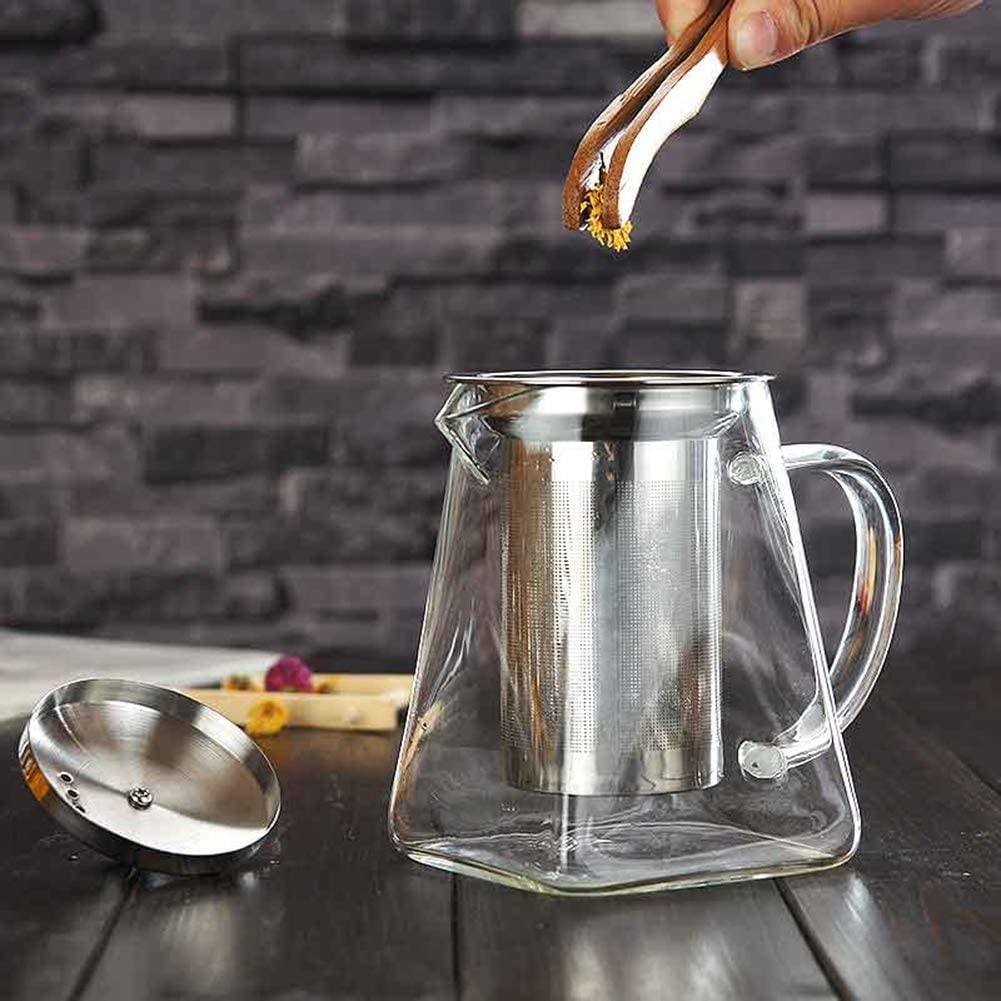 Square Glass Teapot with Heat Resistant Stainless Steel Infuser, Borosilicaate G