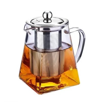 Square Glass Teapot with Heat Resistant Stainless Steel Infuser, Borosilicaate G