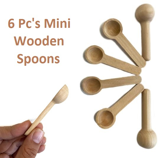 Pack of 6 - Mini Wooden Spoons, Spices Spoons, Small Round Wooden Kitchen Season