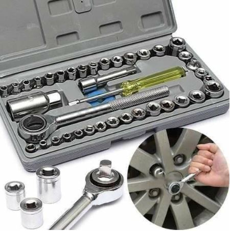 40 Pieces Combination Socket Wrench Set Tool Kit, Car Tire Repairing Kit