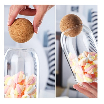 Clear Glass Kitchen Jar With Wooden Bamboo Airtight Seal Ball Cork Stopper Lid F