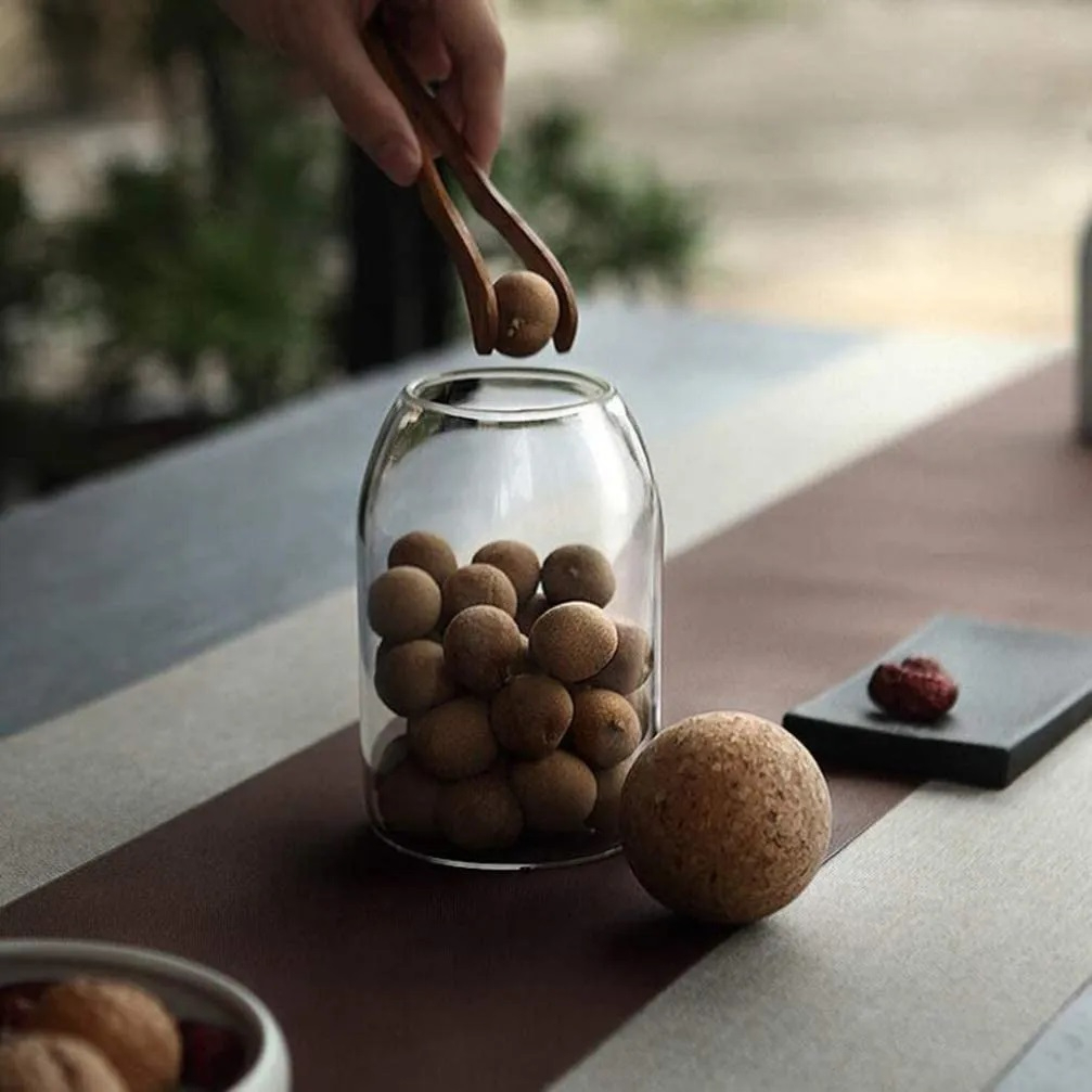 Clear Glass Kitchen Jar With Wooden Bamboo Airtight Seal Ball Cork Stopper Lid F