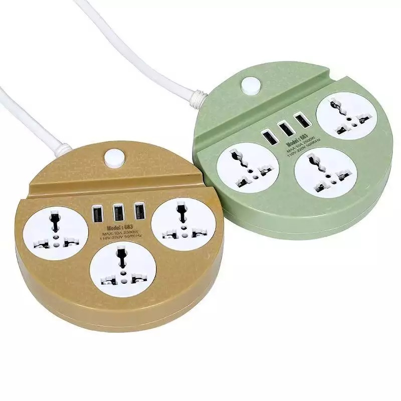 Random Color - Multipurposed 2 Meter Cable 3 Sockets Universal Sockets Charging