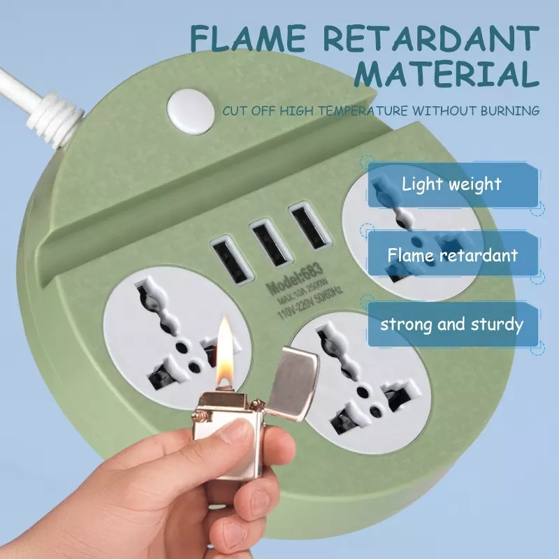 Random Color - Multipurposed 2 Meter Cable 3 Sockets Universal Sockets Charging