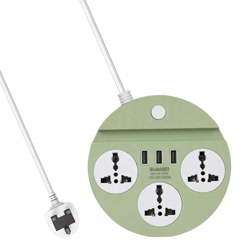 Random Color - Multipurposed 2 Meter Cable 3 Sockets Universal Sockets Charging