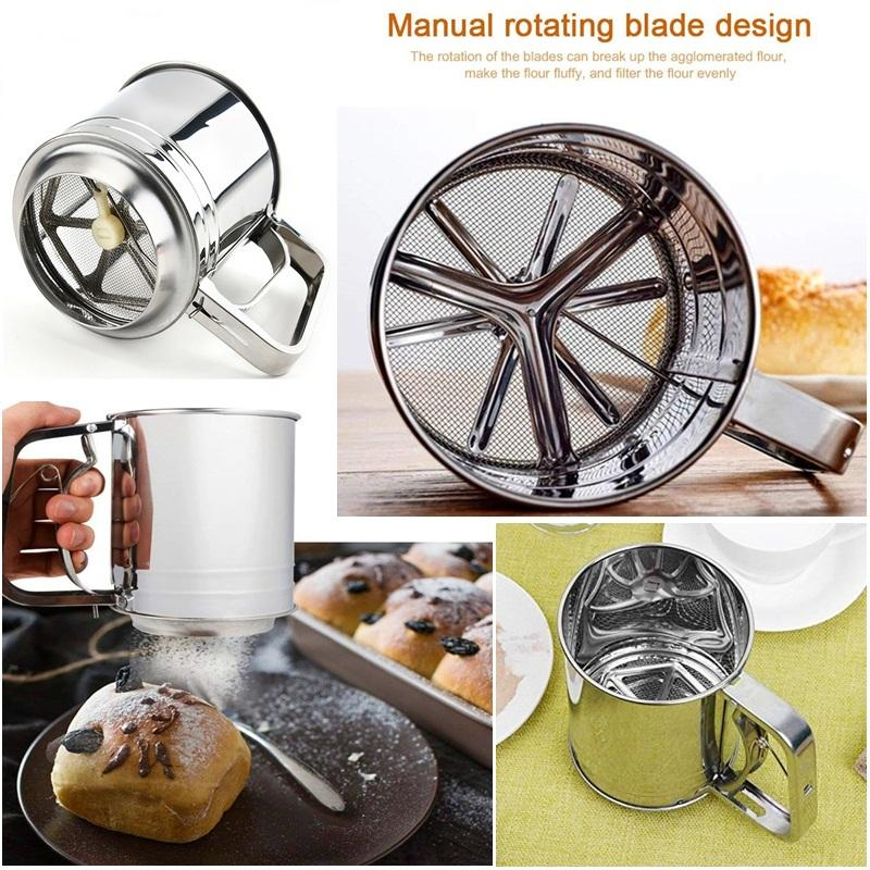 Handheld Stainless Steel Flour Shaker Mesh Flour Bolt Sifter Mechanical Sieve Cu