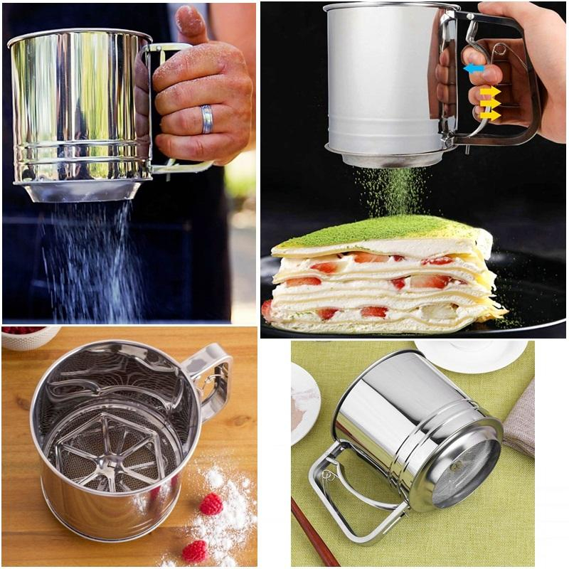 Handheld Stainless Steel Flour Shaker Mesh Flour Bolt Sifter Mechanical Sieve Cu