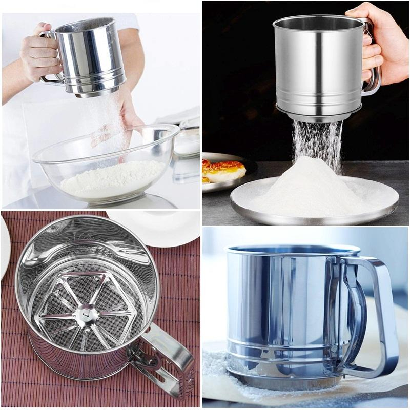 Handheld Stainless Steel Flour Shaker Mesh Flour Bolt Sifter Mechanical Sieve Cu