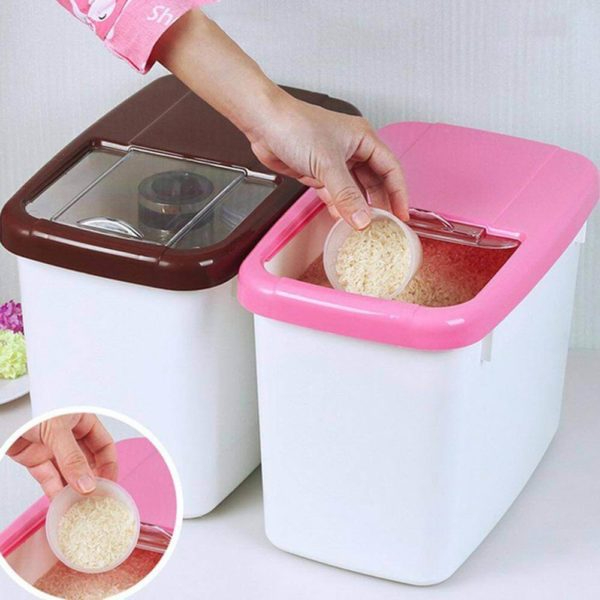 Random Color - 10Kg Capacity Rice Container With Cup, Cereal Container Kitchen O