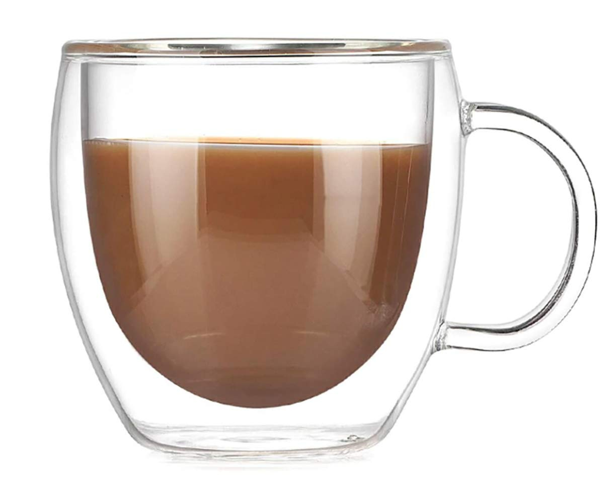 250ml/350ml/450ml Double Wall Glass Mug, Elegant Double Wall Transparent Glass C