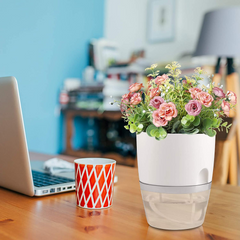 Indoor Plastic Self Watering Flower Pot With Cotton Rope & Container For Water