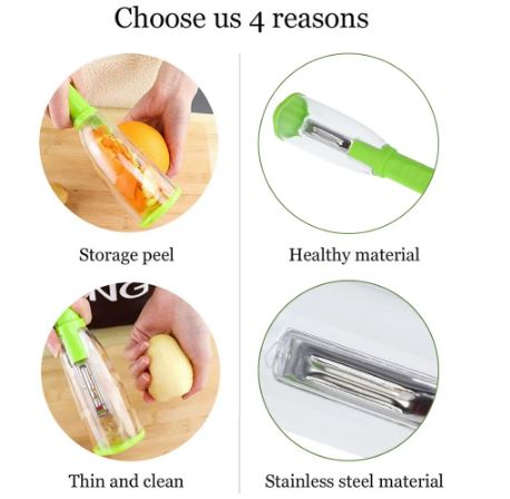 Random Color - Fruit Vegetable Peeler With Storage Cup, Store Fruit Peeler