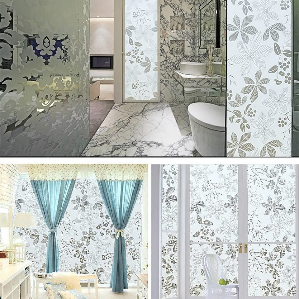 Flower Design Self-Adhesive Privacy Glass/Window Film - 45x200 cm