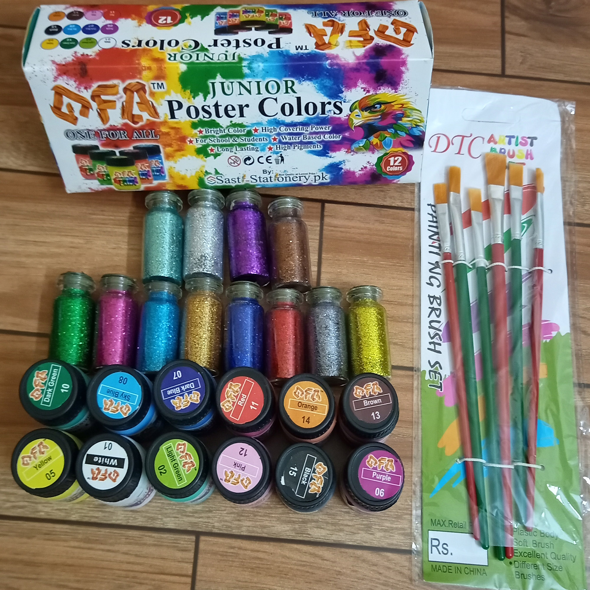 Pack of 12 OFA Colors + 12 glitter +6 Brush / 12 OFA Poster Color + 12 glitter +