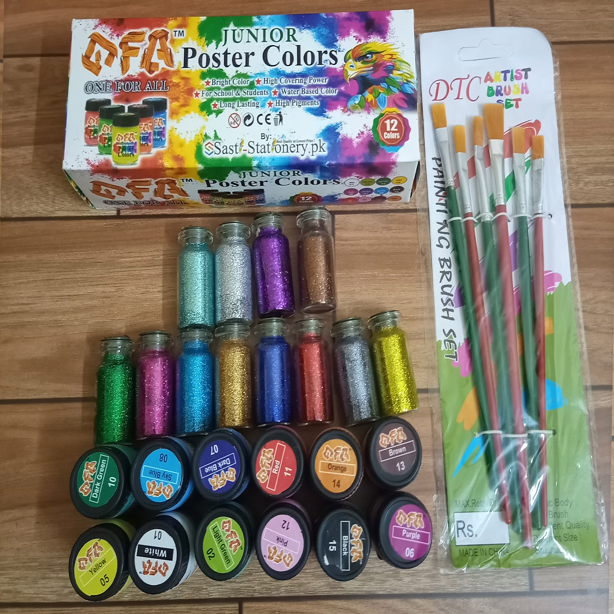 Pack of 12 OFA Colors + 12 glitter +6 Brush / 12 OFA Poster Color + 12 glitter +