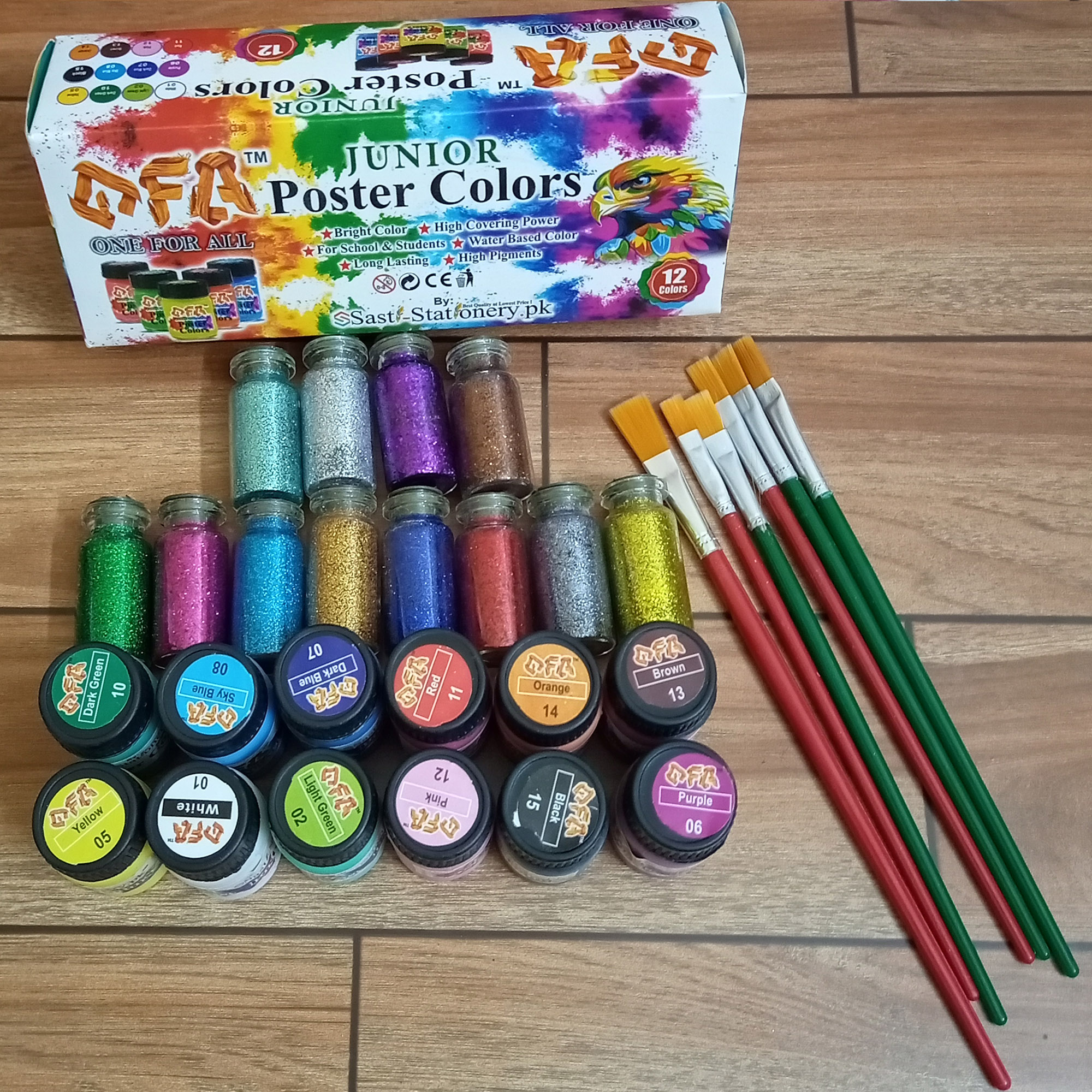 Pack of 12 OFA Colors + 12 glitter +6 Brush / 12 OFA Poster Color + 12 glitter +