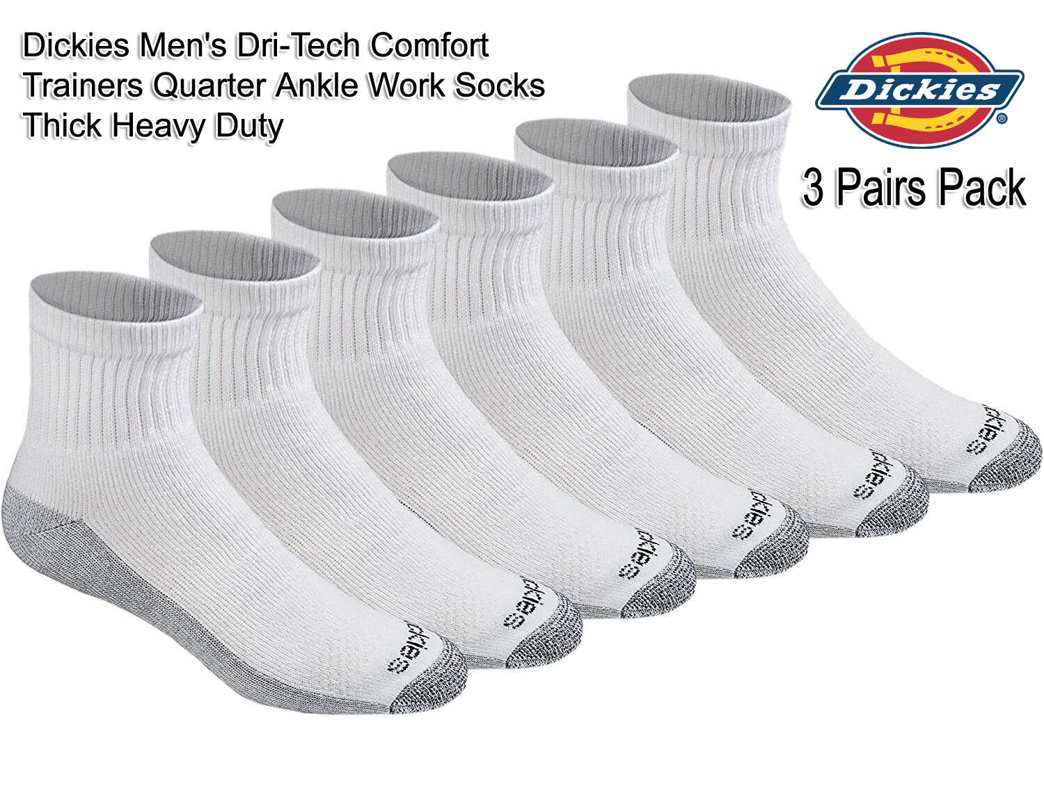 Dickies Men's Dri-tech Moisture Control 3 Pairs No Show Socks